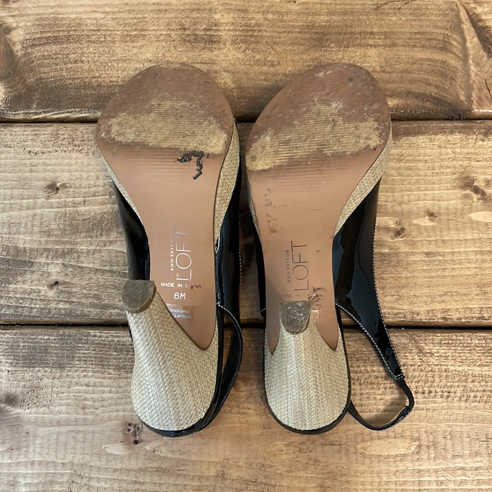 Ann Taylor Loft Sandals Heels Size 6 black patent leather platform shoes - Picture 5 of 5